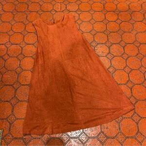 Mod 60s 70s style Sleeveless A-Line suede Dress in Dark Orange bronze small